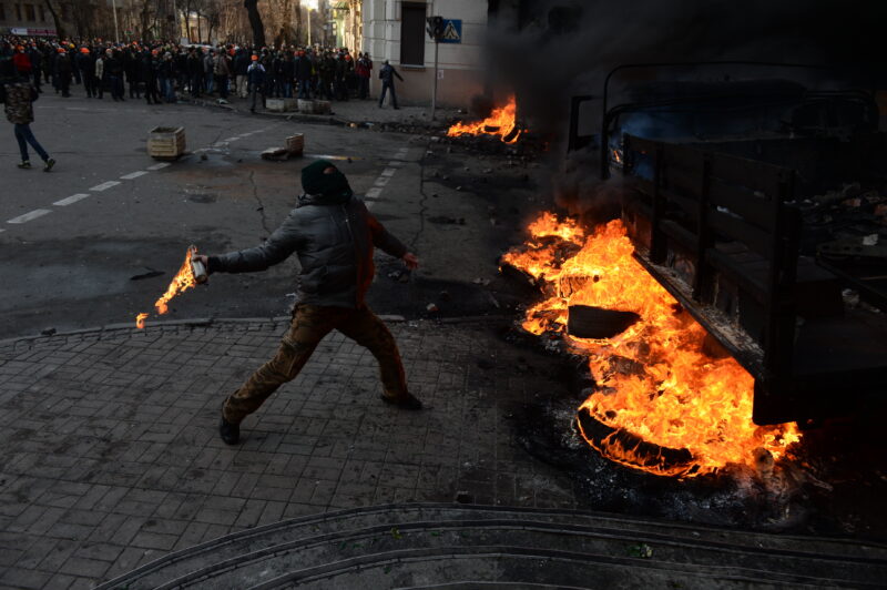 Person attenting in the city riot