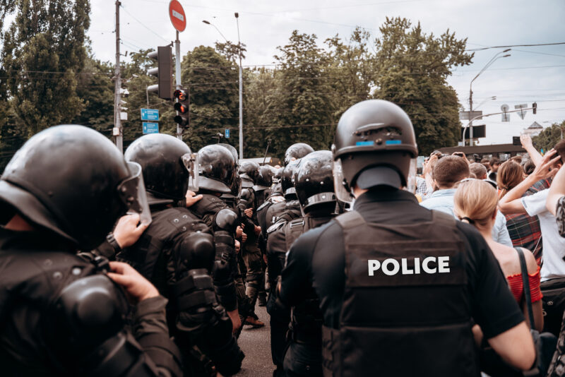 Police force to maintain order in the area during the rally